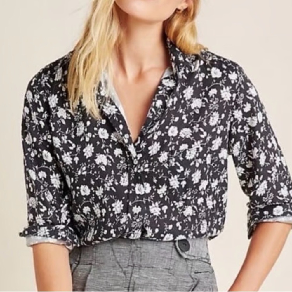 Frank & Eileen Grayson The Hero button-up blouse black white floral women size 4